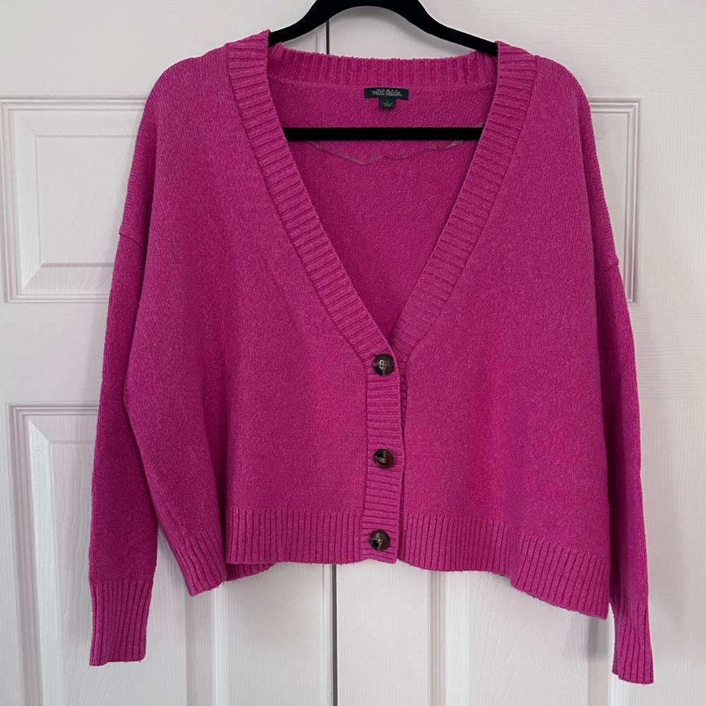 wild fable Fuchsia V-Neck Button Front Cardigan